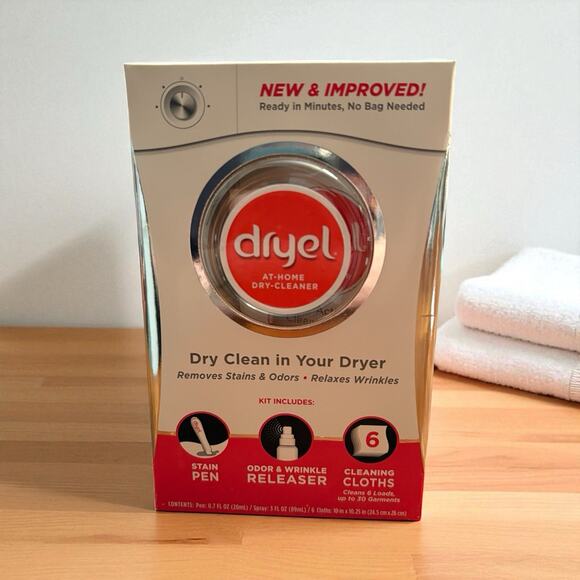 Dryel At-Home Dry-Cleaner Kit 6 Cleaning Cloths Wrinkle Spray & Stain Pen New - Picture 1 of 2